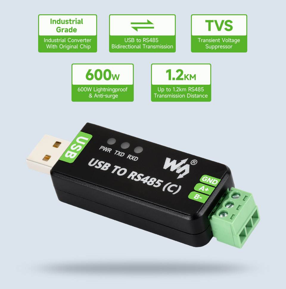 Thiết bị chuyển đổi tín hiệu Waveshare USB To RS485 (C) Industrial Grade Isolated Bidirectional Converter, FT232RNL Chip