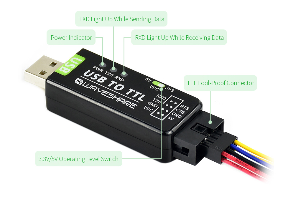 Waveshare Industrial USB TO TTL Converter, Original FT232RNL, Multi Protection & Systems Support