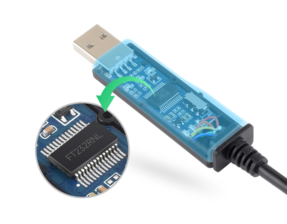 Waveshare Industrial USB TO TTL (C) 6pin Serial Cable, Original FT232RNL Chip