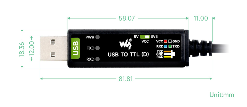 Waveshare Industrial USB TO TTL (D) Serial Cable, Original FT232RNL Chip