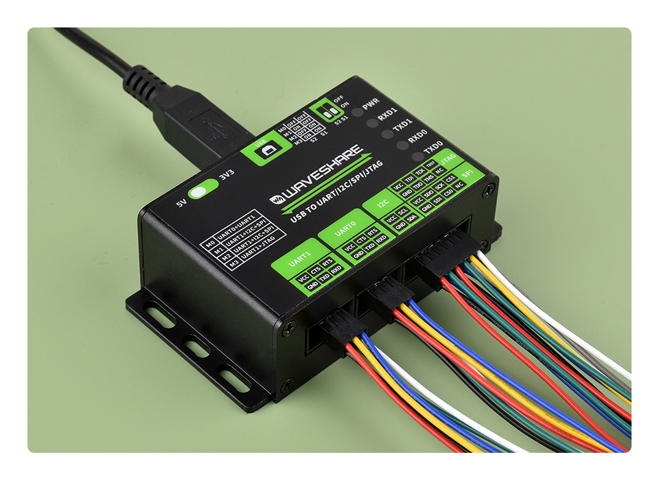 Waveshare USB To UART/I2C/SPI/JTAG Converter, Supports Multiple Interfaces, Compatible with 3.3V and 5V