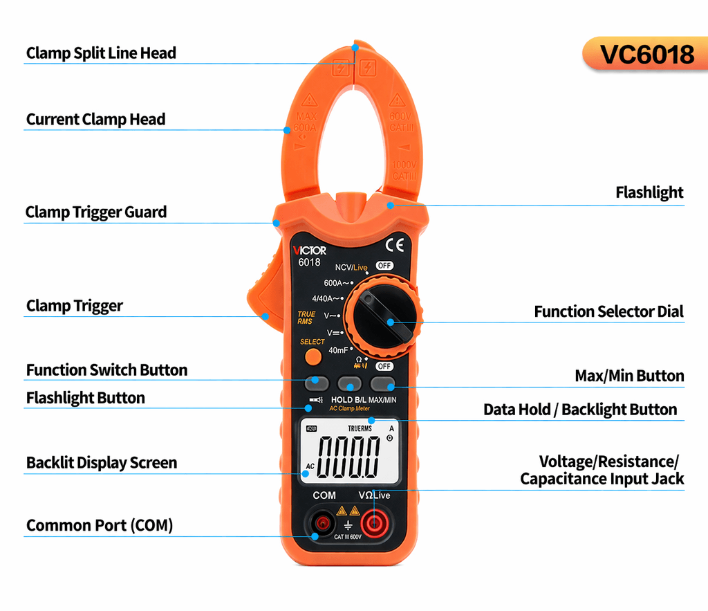 Đồng hồ đa năng Ampe Kìm VOM Digital Clamp Multimeter Victor VC6018
