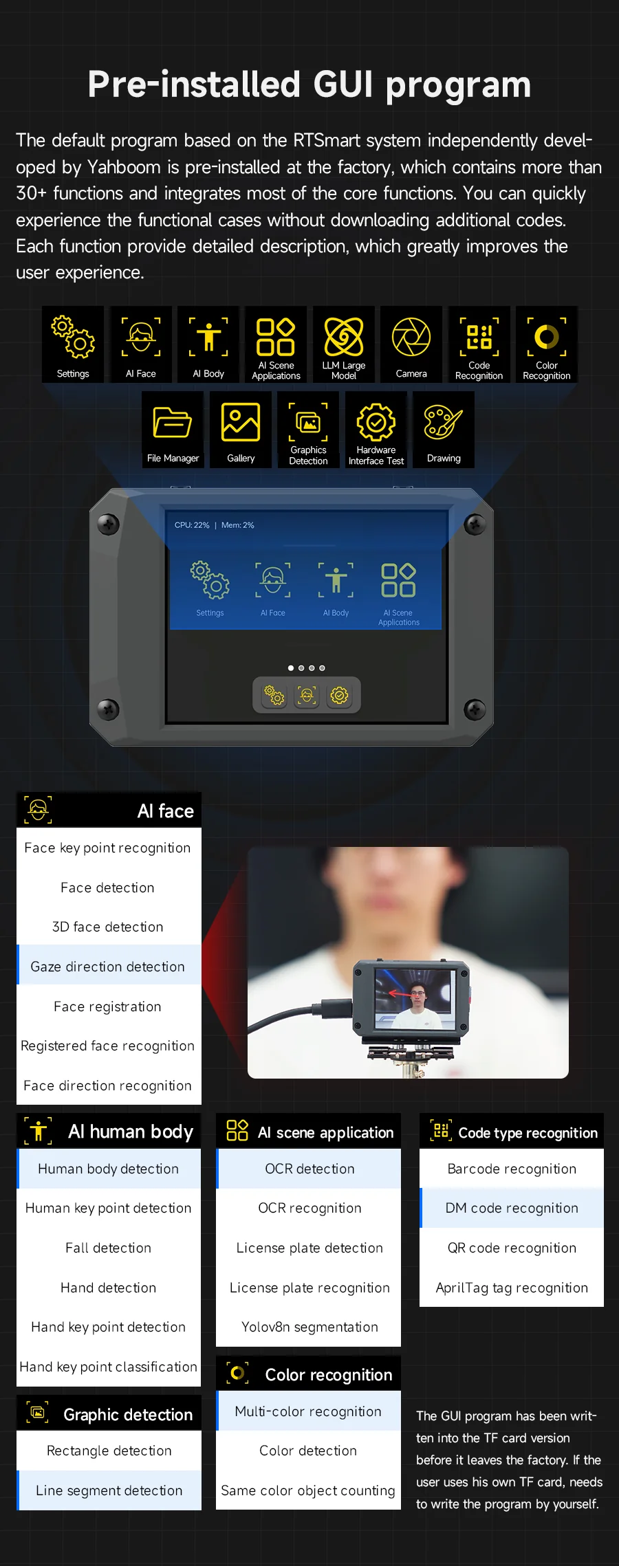 Yahboom K230 AI Vision Recognition Camera Module, RISC-V, 6 TOPS, 1GB RAM