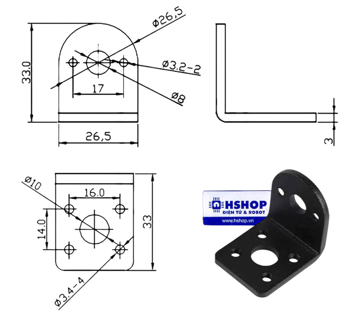 Gá động cơ 25mm DC Geared Motor Mounting Bracket