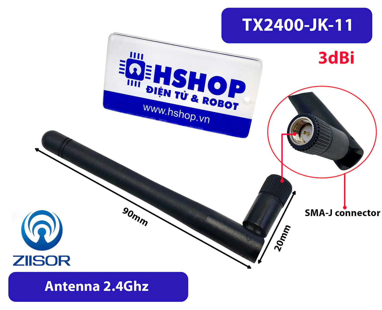 Anten Wifi 2.4G 3dBi 110mm SMA-J (Male) TX2400-JK-11 Glue Rod Antenna Ziisor