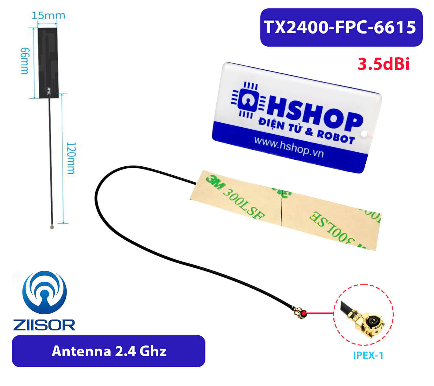 Anten Wifi 2.4G 3.5dBi 66*15mm FPC Ipex TX2400-FPC-6615 Antenna Ziisor