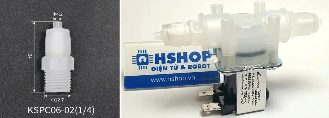 Đầu chuyển KSPC6-02 (1/4) cho Van điện từ Kamoer Solenoid Valve KVE21PS24N2N651 24VDC
