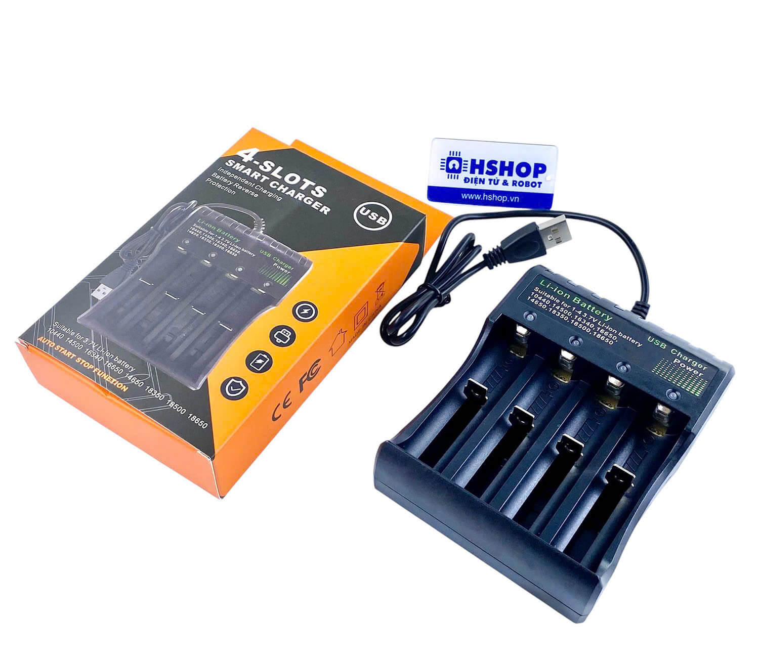 Sạc pin 4 ngăn cổng USB Lithium-ion 14500 / 18650 / 21700 Battery Charger