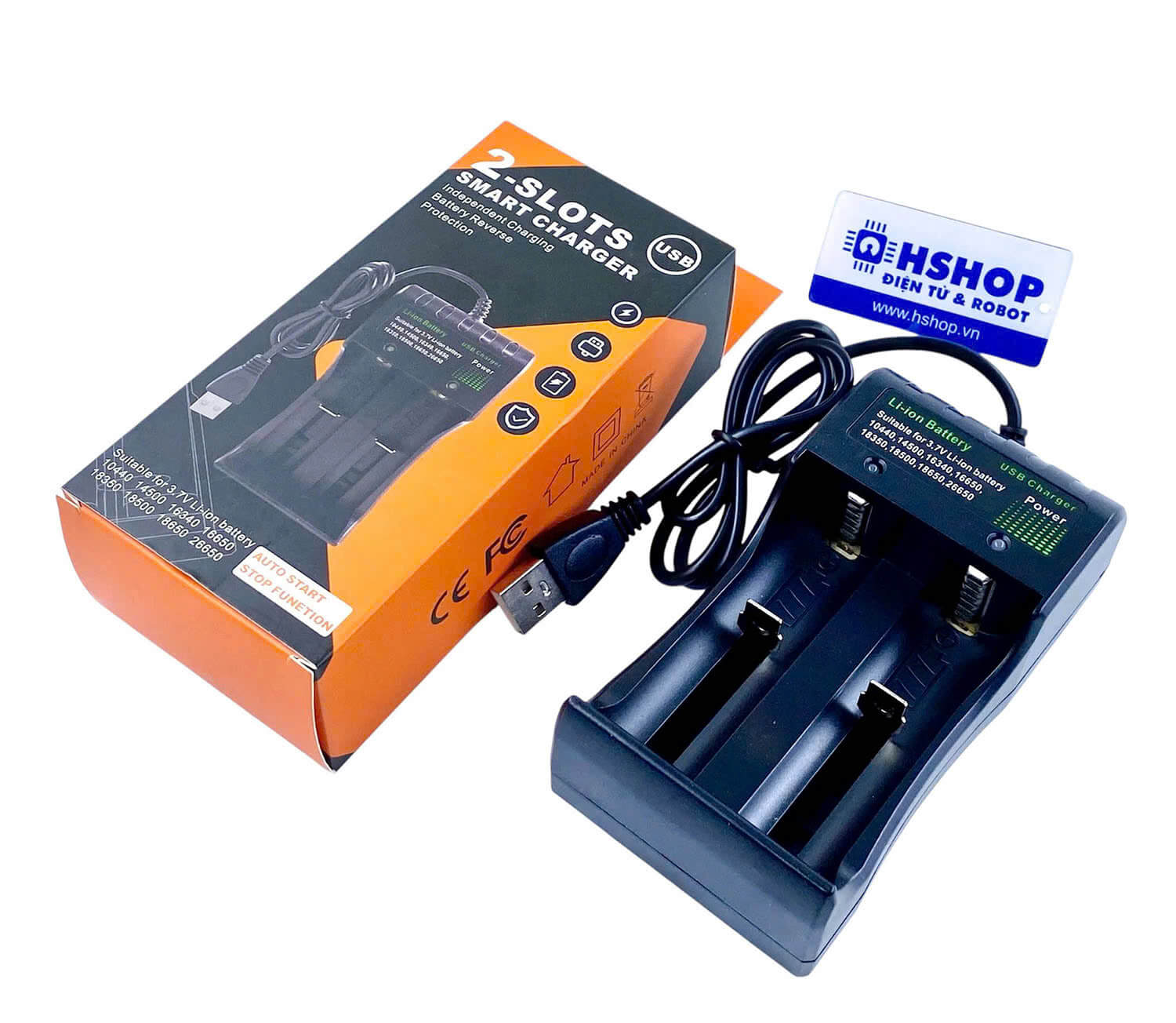 Sạc pin 2 ngăn cổng USB Lithium-ion 14500 / 18650 / 21700 Battery Charger