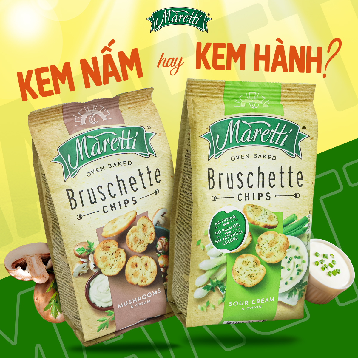 So kè hương vị giữa bánh mì nướng Maretti kem nấm và kem hành