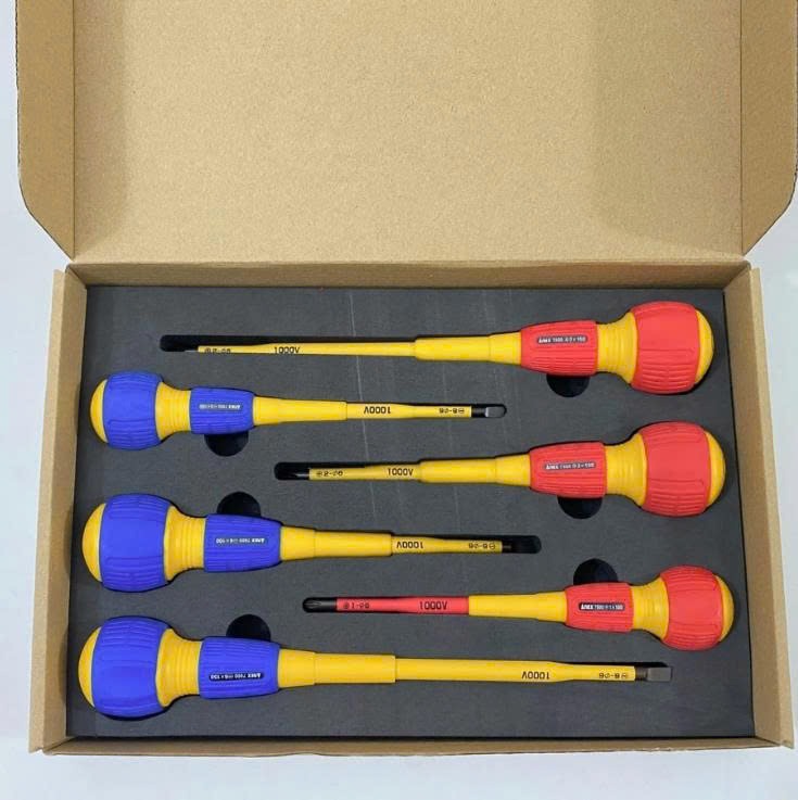 Bộ 6 Tô Vít Cách Điện 1000V Anex Nhật Bản HAT-7900-SS6-An Toàn Tuyệt Đối Cho Thợ Điện Chuyên Nghiệp