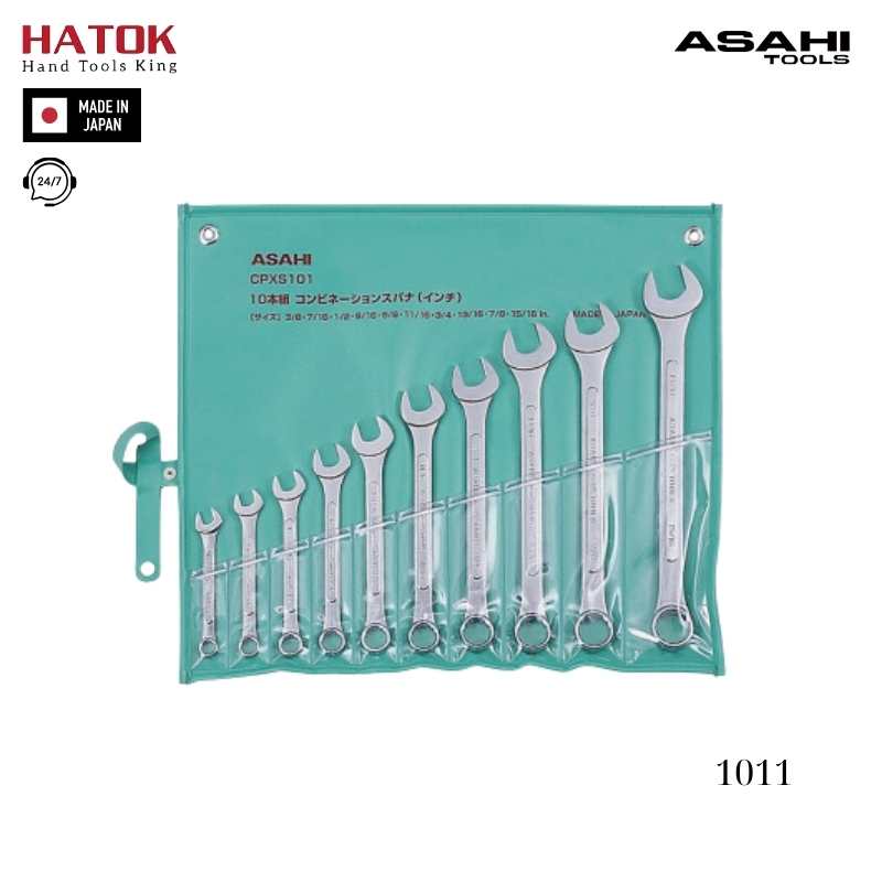 Bộ cờ lê vòng miệng hệ inch 11 chi tiết 3/8"-1" Asahi 1011 Nhật Bản