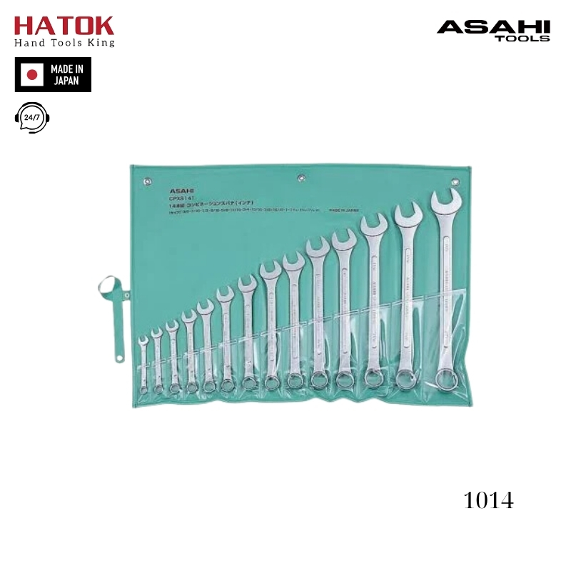 Bộ cờ lê vòng miệng hệ inch 14 chi tiết 3/8-1.1/4" Asahi 1014 Nhật Bản