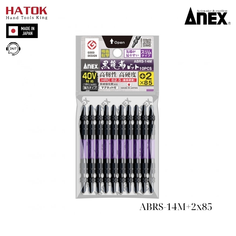 Vỉ 10 mũi vít 2 đầu có từ tính Anex ABRS-14M+2x85 Nhật Bản