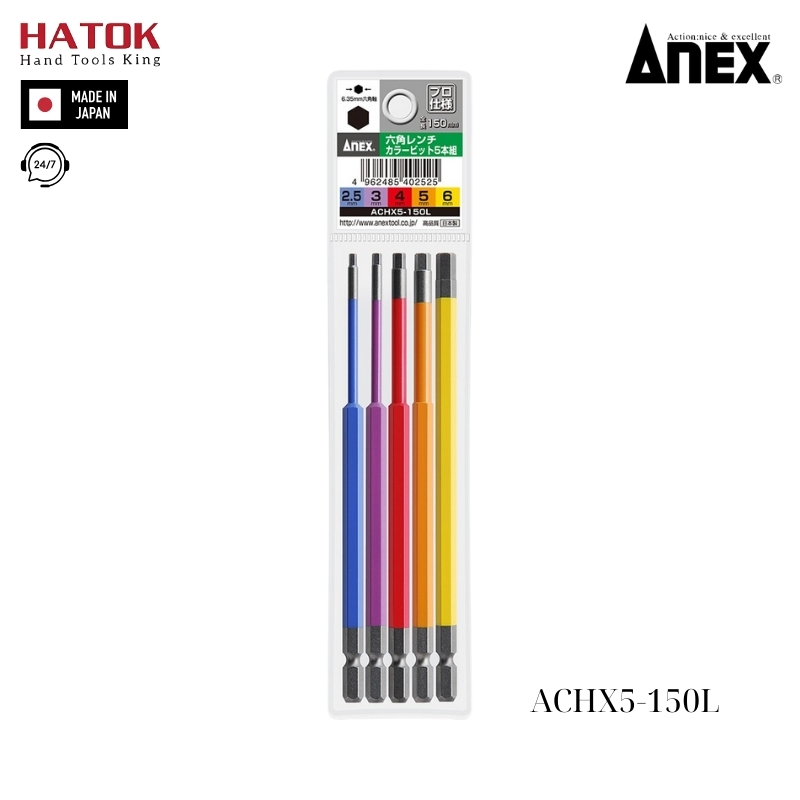 Vỉ 5 mũi vít đầu lục giác Anex ACHX5-150L Nhật Bản