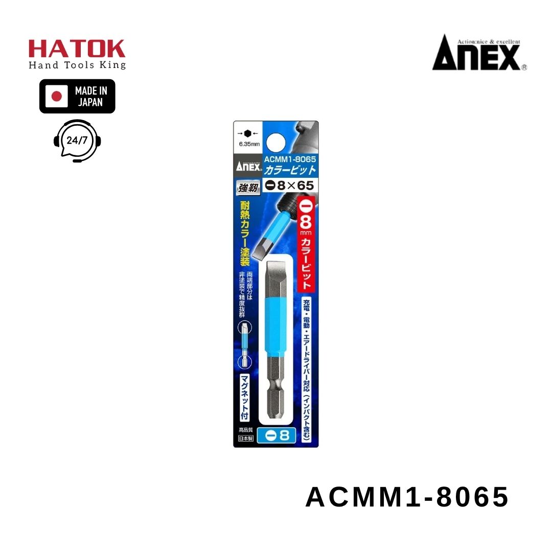 Vỉ 1 mũi vít 2 cạnh có từ tính ANEX ACMM1-8065 Nhật Bản