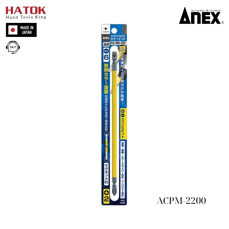 Vỉ 1 mũi vít 2 đầu có từ tính Anex ACPM-2200 Nhật Bản