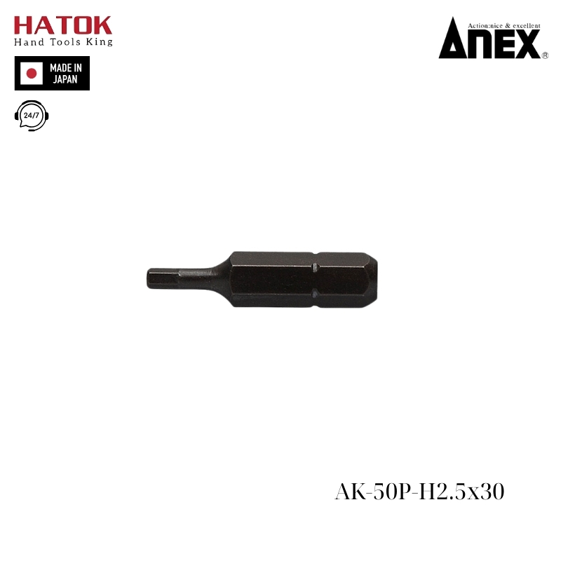 Mũi vít ngắn lục giác 2.5mm Anex AK-50P-H2.5x30 Nhật Bản