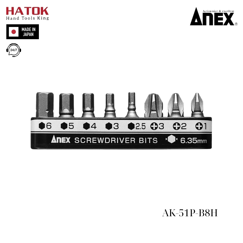 Bộ 8 mũi vít dầu bake và đầu lục giác Anex AK-51P-B8H Nhật Bản