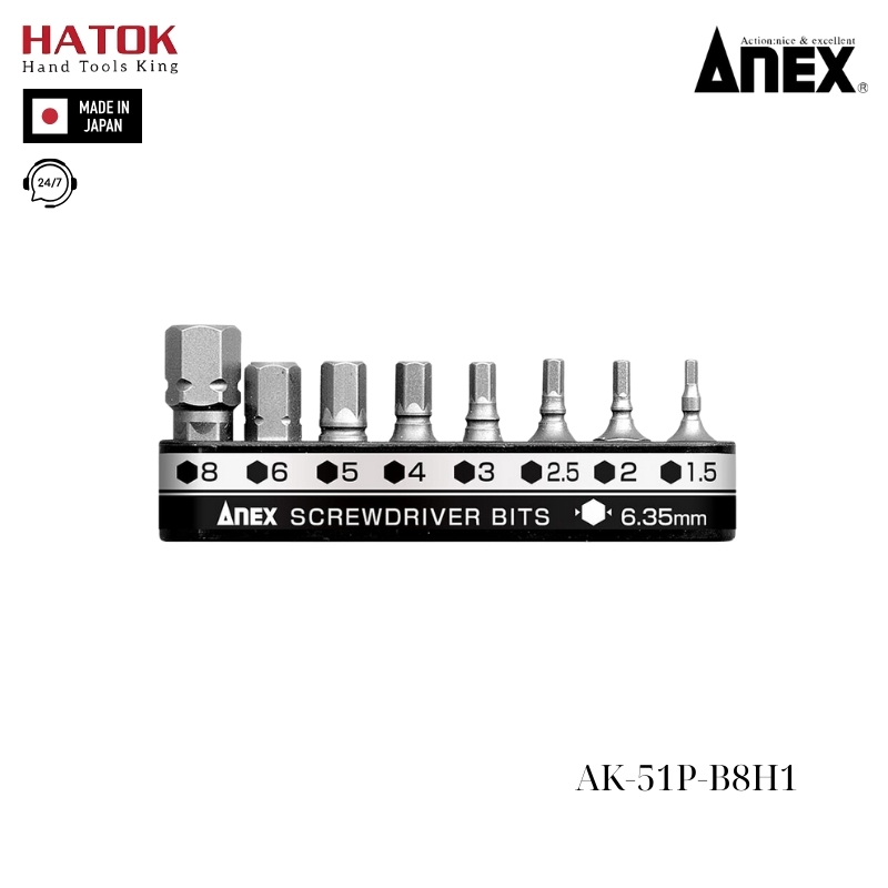 Bộ 8 mũi vít đầu lục giác Anex AK-51P-B8H1 Nhật Bản