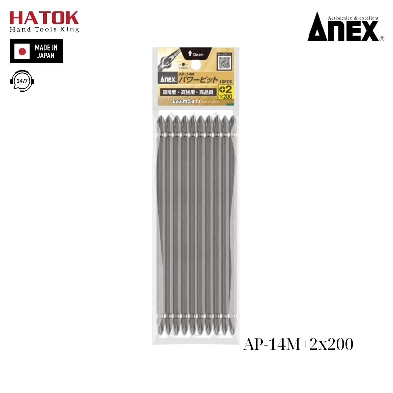 Vỉ 10 mũi vít 2 đầu có từ tính Anex AP-14M+2x200 Nhật Bản