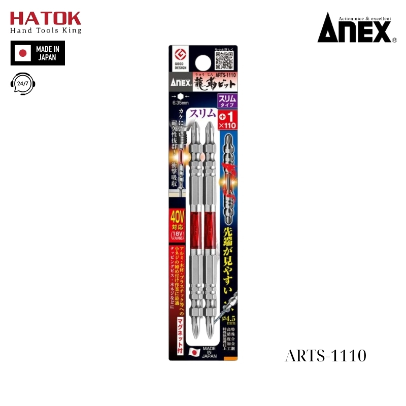 Vỉ 2 mũi vít 2 đầu có từ tính Anex ARTS-1110 Nhật Bản