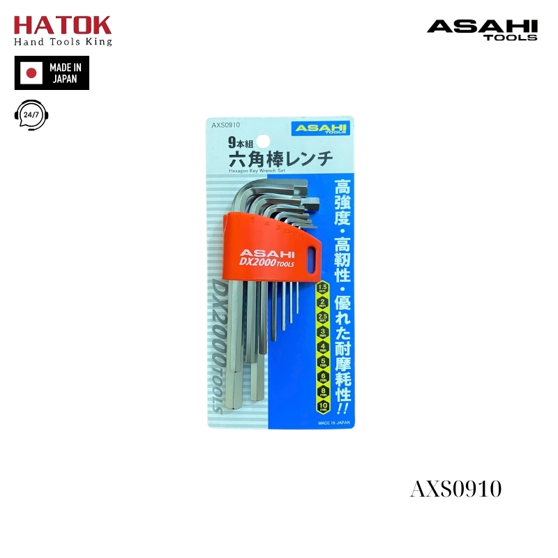 Bộ lục giác thường ngắn 1.5-10mm Asahi AXS0910 Nhật Bản