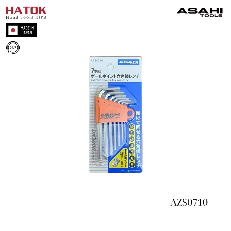 Bộ lục giác bi loại ngắn 1.5-6mm Asahi AZS0710 Nhật Bản
