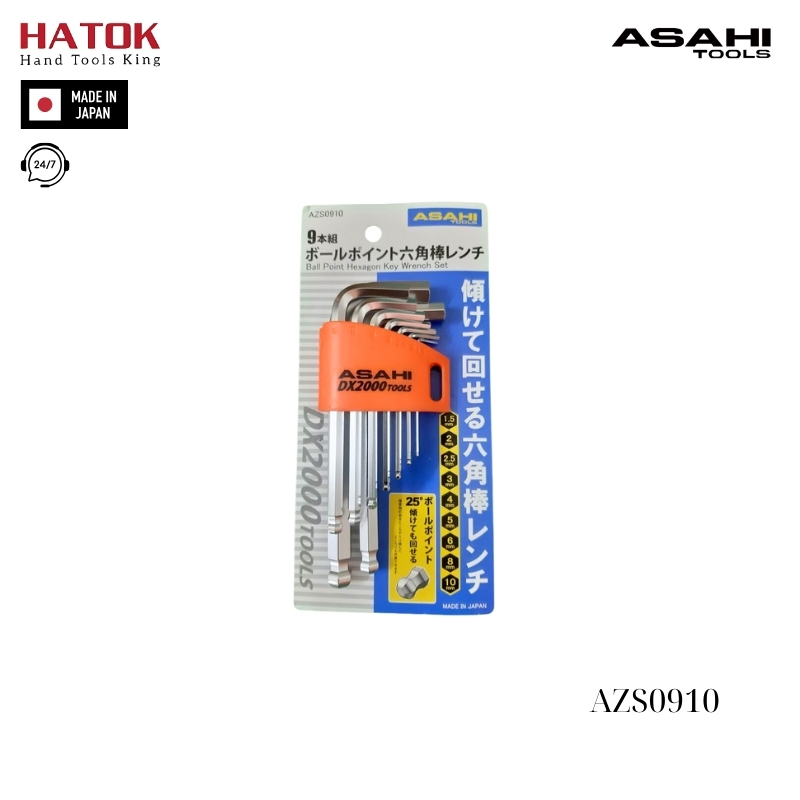 Bộ lục giác bi loại ngắn 1.5-10mm Asahi AZS0910 Nhật Bản