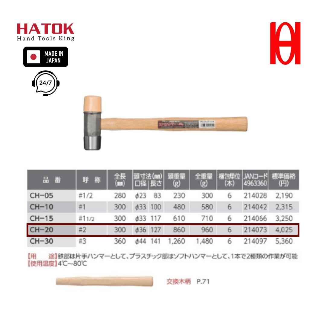 Búa kết hợp OH đầu Sắt - Nhựa CH-20 Nhật Bản