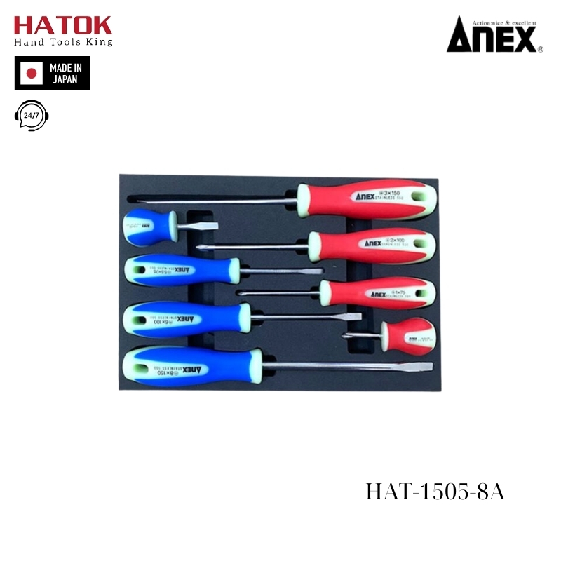 Bộ tô vít phát quang không gỉ 8 chi tiết HAT-1505-8A Anex Japan