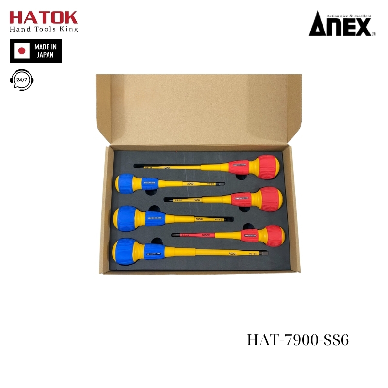 Bộ 6 tô vít cách điện 1000V Anex HAT-7900-SS6 Nhật Bản