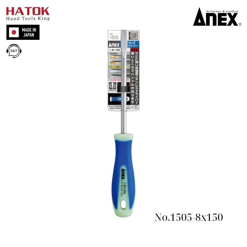 Tô vít 2 cạnh phát quang không gỉ Anex No.1505-8x150 Nhật Bản