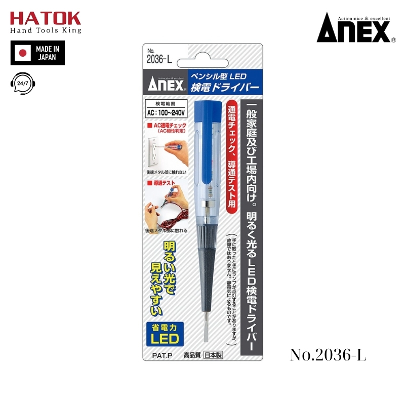 Bút thử điện hiển thị đèn Led Anex No.2036-L Nhật Bản