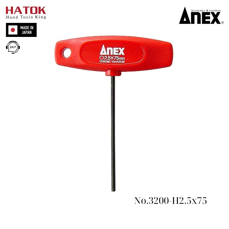 Tô vít lục giác tay cầm chữ T Anex No.3200-H2.5x75 Nhật Bản