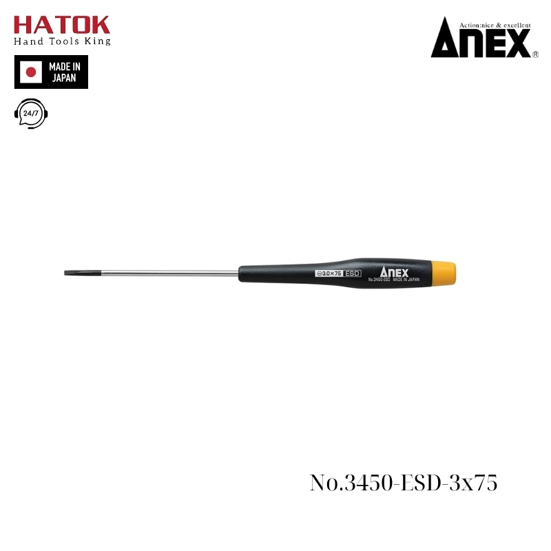 Tô vít điện tử chống tĩnh điện Anex No.3450-ESD-3x75 Nhật Bản