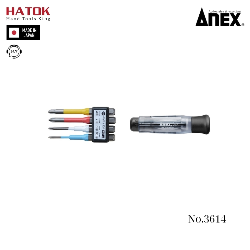 Bộ 4 mũi vít và chuôi đa năng Anex No.3614 Nhật Bản