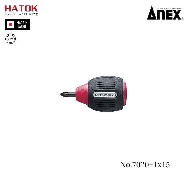 Tô vít ngắn 4 cạnh có từ tính Anex No.7020+1x15 Nhật Bản