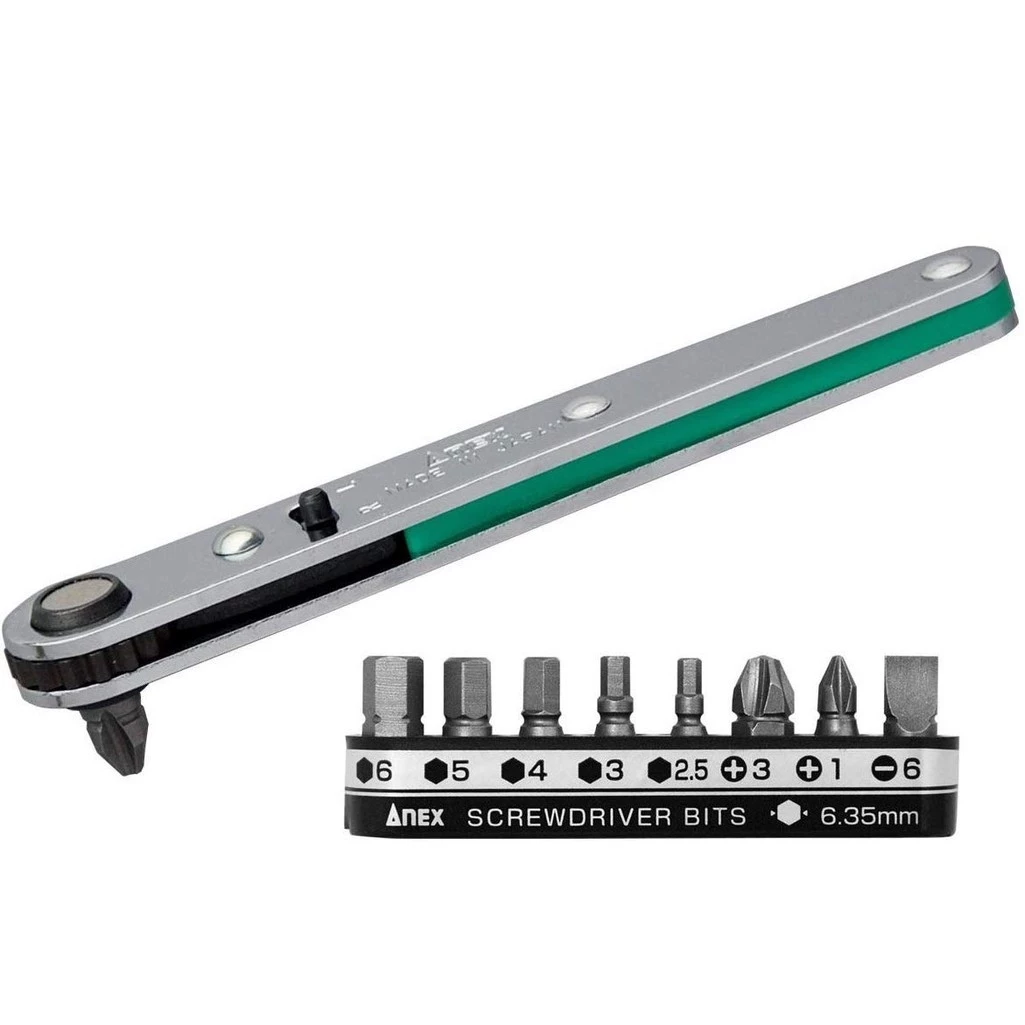 Bộ tay vặn và mũi vít góc hẹp No.425-9B Anex Nhật Bản
