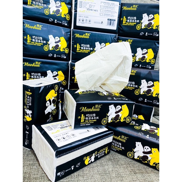 Giấy ăn gấu trúc Manhua giấy 4 lớp siêu mịn siêu dai an toàn cho bé