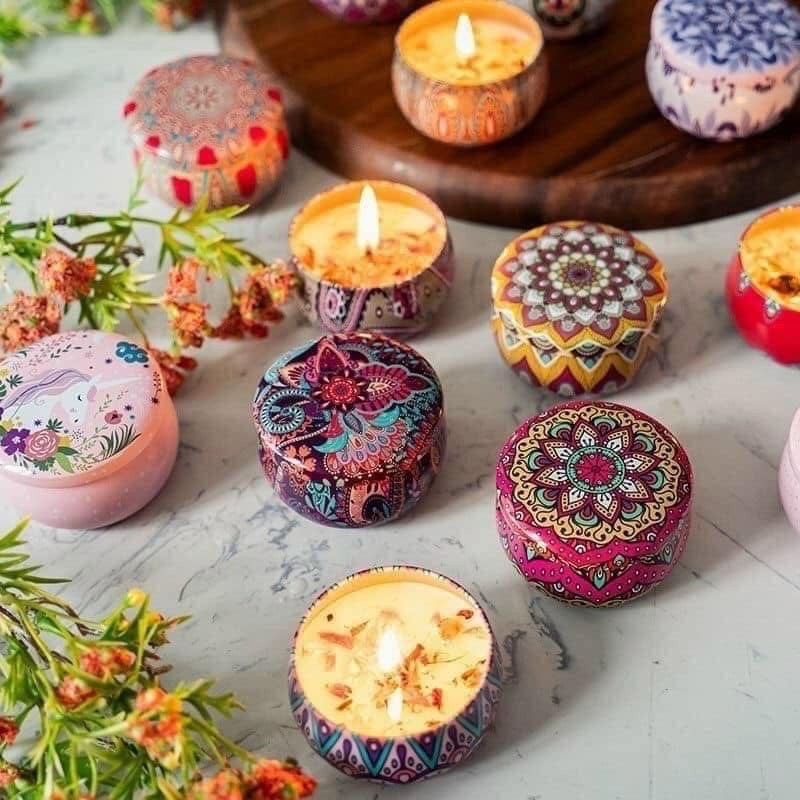 Sáp nến thơm tinh dầu thiên nhiên phong cách bắc âNến thơm hoa khô thiên nhiên HT50 Hộp thiếc cao cấp - 100% Organic