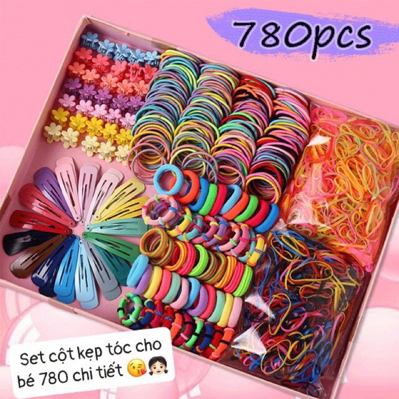 (ẢNH THẬT) SET 780 CỘT KẸP TÓC CHO BÉ SIÊU XINH/ Set 780 dây chun kẹp tóc cho bé gái