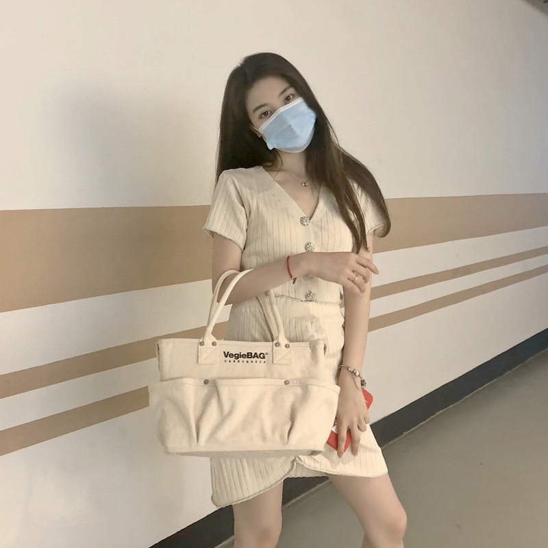 Túi bỉm sữa cho Mẹ và bé Đa năng giữ nhiệt nhiều ngăn phong cách hàn quốc, túi vải vegiebag cao cấp loại 1
