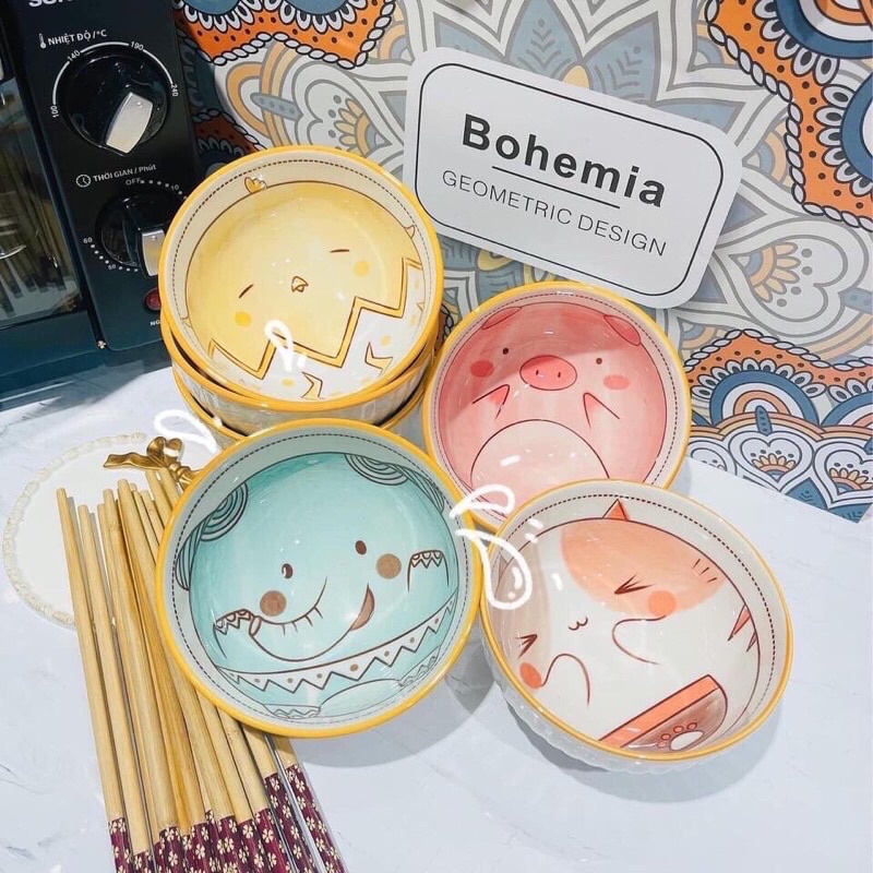 Set Bát Kèm Đũa Bohemia, set chén hình thú kèm đũa