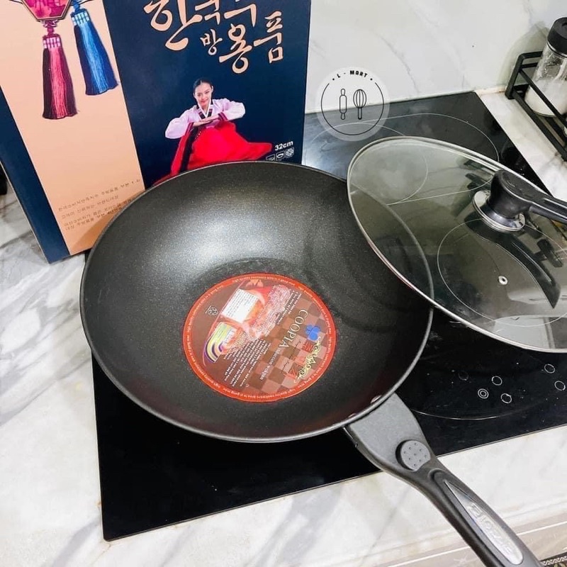 ❤ FREESHIP ❤ Chảo Chống Dính Siêu Bền Sâu Lòng Đá Coopia Hàn Quốc có nắp kính size 32cm/30cm (Tặng Thìa Gỗ )