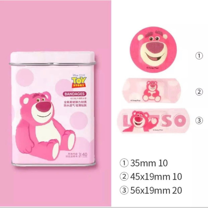 Băng gâu Hình Gấu Dâu Băng Keo Cá Nhân Dễ Thương Hình Gấu Lotso Hộp 40 Miếng Với 3 Kích thước Khác Nhau