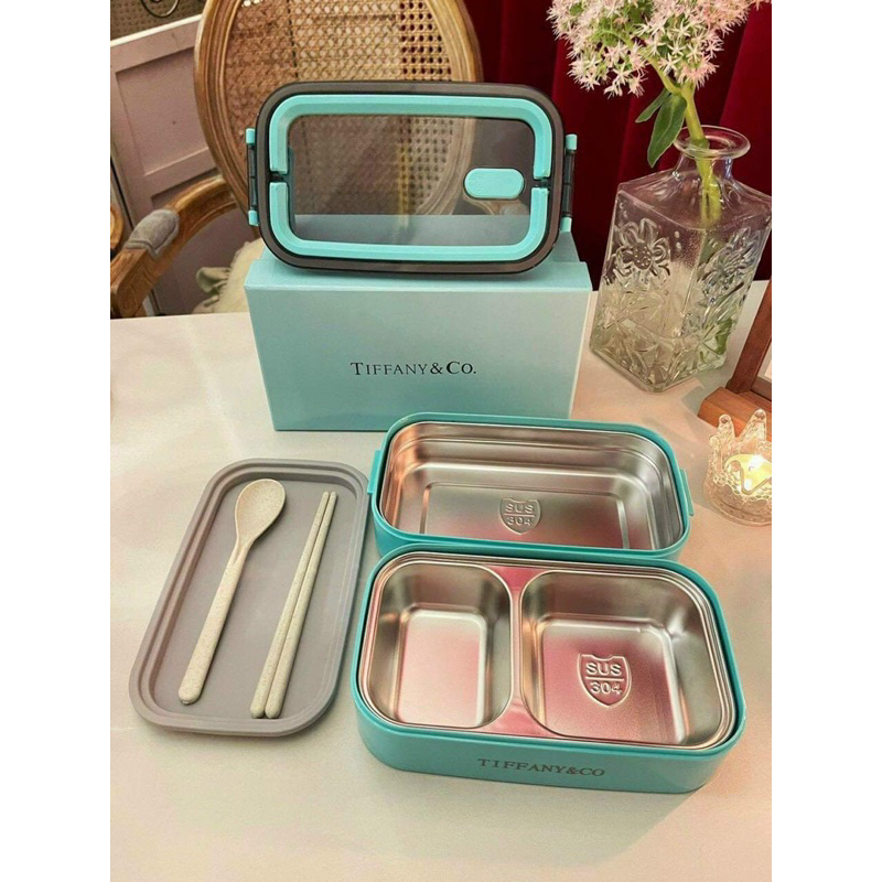 Hộp Cơm Giữ Nhiệt 2 Tầng Tiffanyy Có Kèm Muỗng Đũa Dành Cho Văn Phòng