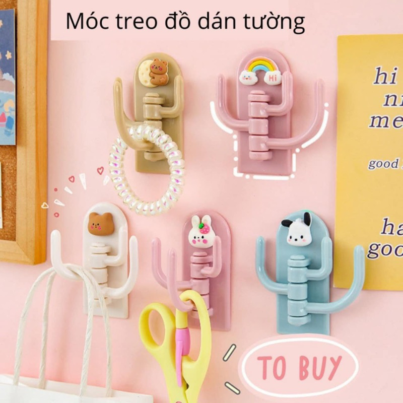 Móc Treo Đồ 3 Nhánh Dán Tường Không Cần Khoan Họa Tiết Hoạt Hình Sáng Tạo Cute, Móc dán 3 nhánh kiểu xương rồng
