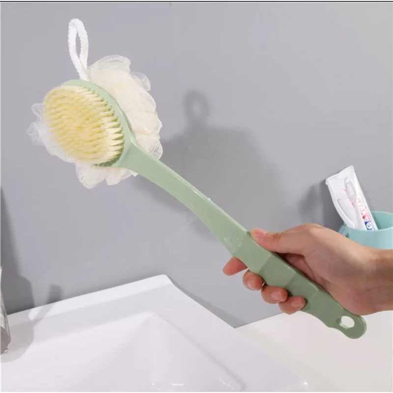 Bàn Chải Cọ Lưng Kèm Bông Tắm 2 Đầu Có Tay Cầm Cán Dài Dễ Dàng Vệ Sinh Kèm Dây Treo