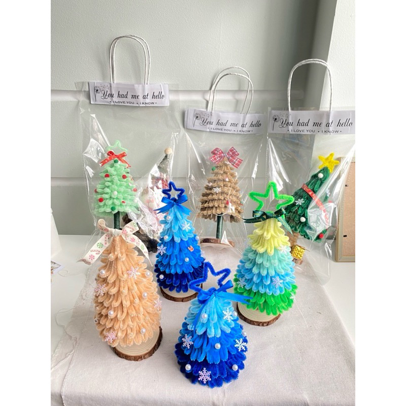 [Full phụ kiện ] Set Nguyên Liệu Làm Cây Thông Noel Bằng Kẽm Nhung Tặng Kèm Đèn Led
